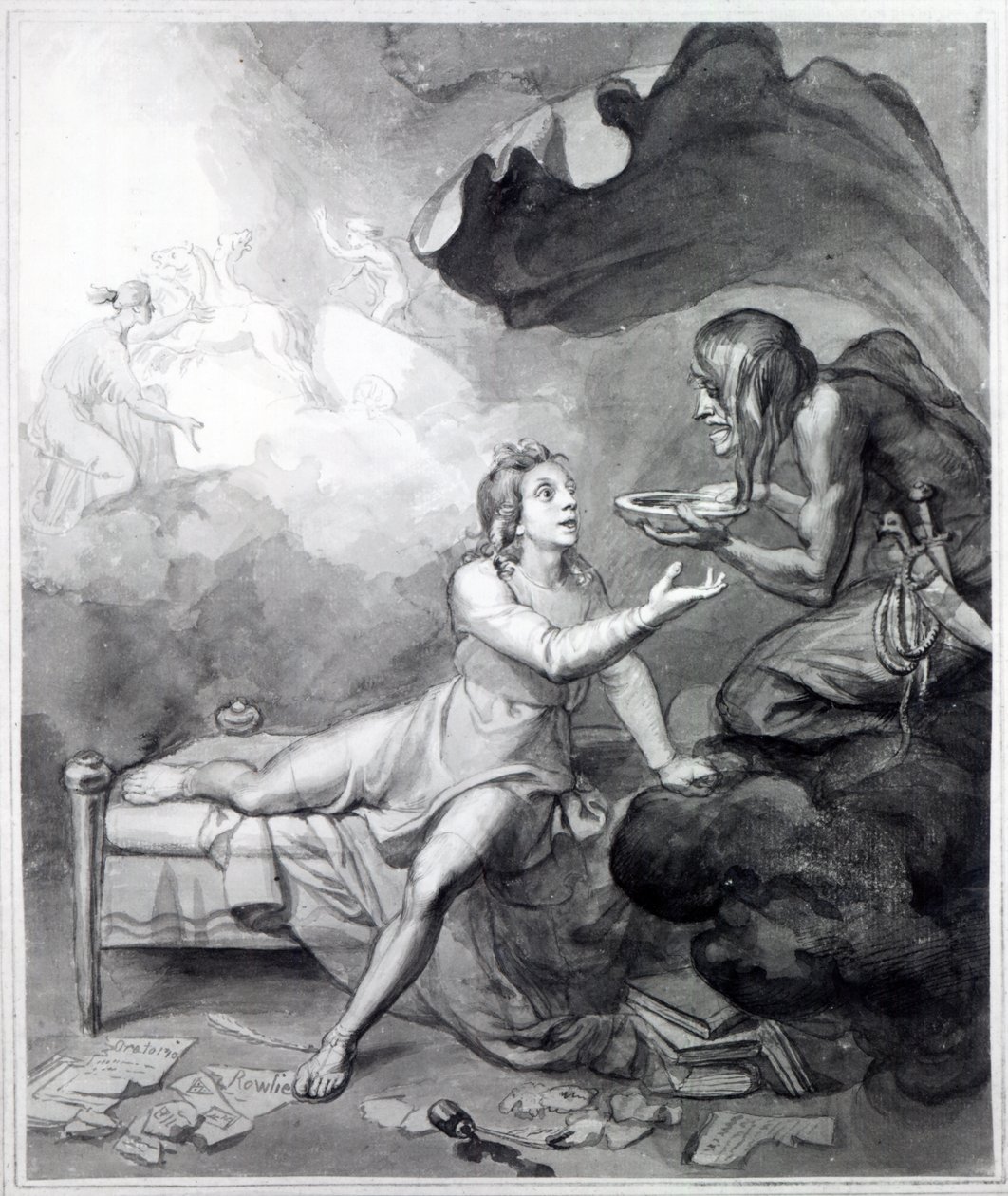 Thomas Chatterton egy tál mérget kap a Despairtől (toll, tinta és mosás papíron) alkotó: John Flaxman