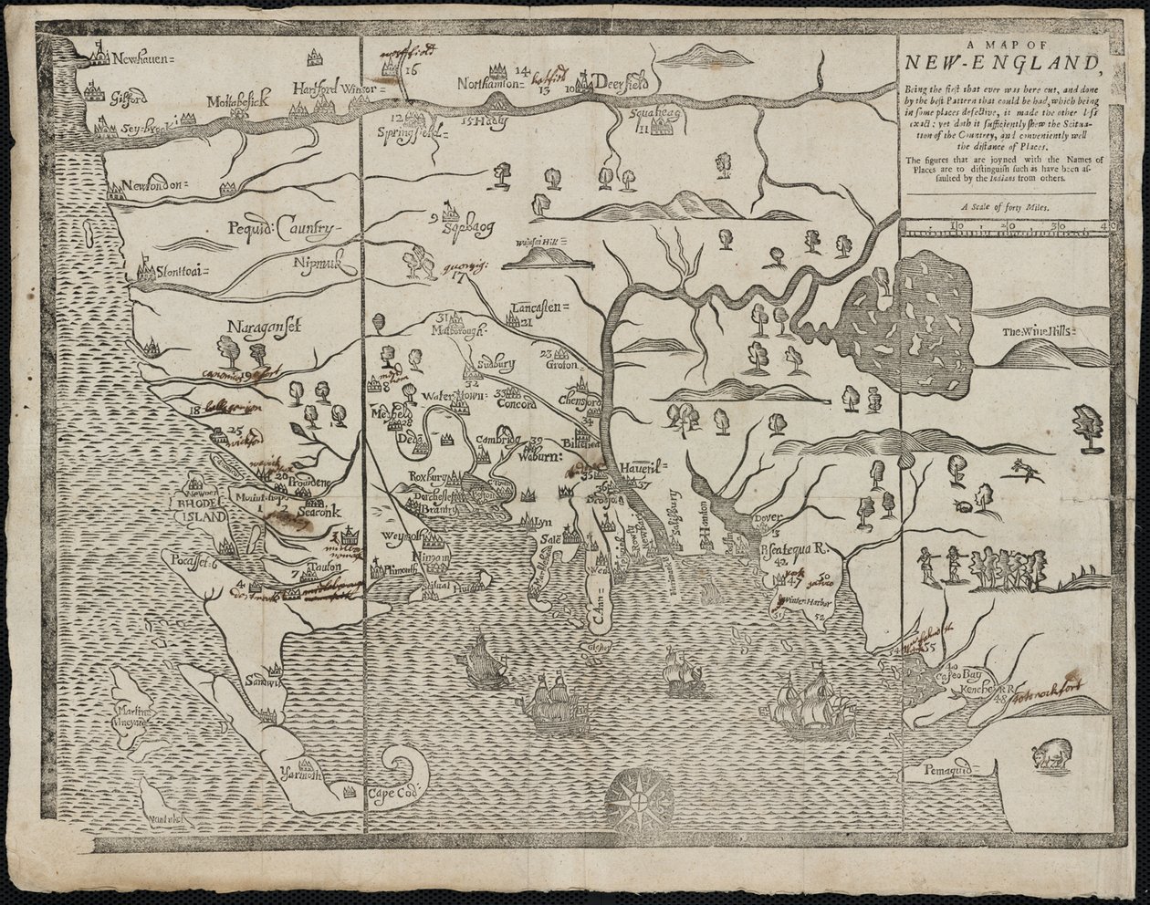 New England térképe: William Hubbards Új-Anglia jelenlegi állama, 1677 alkotó: John Foster