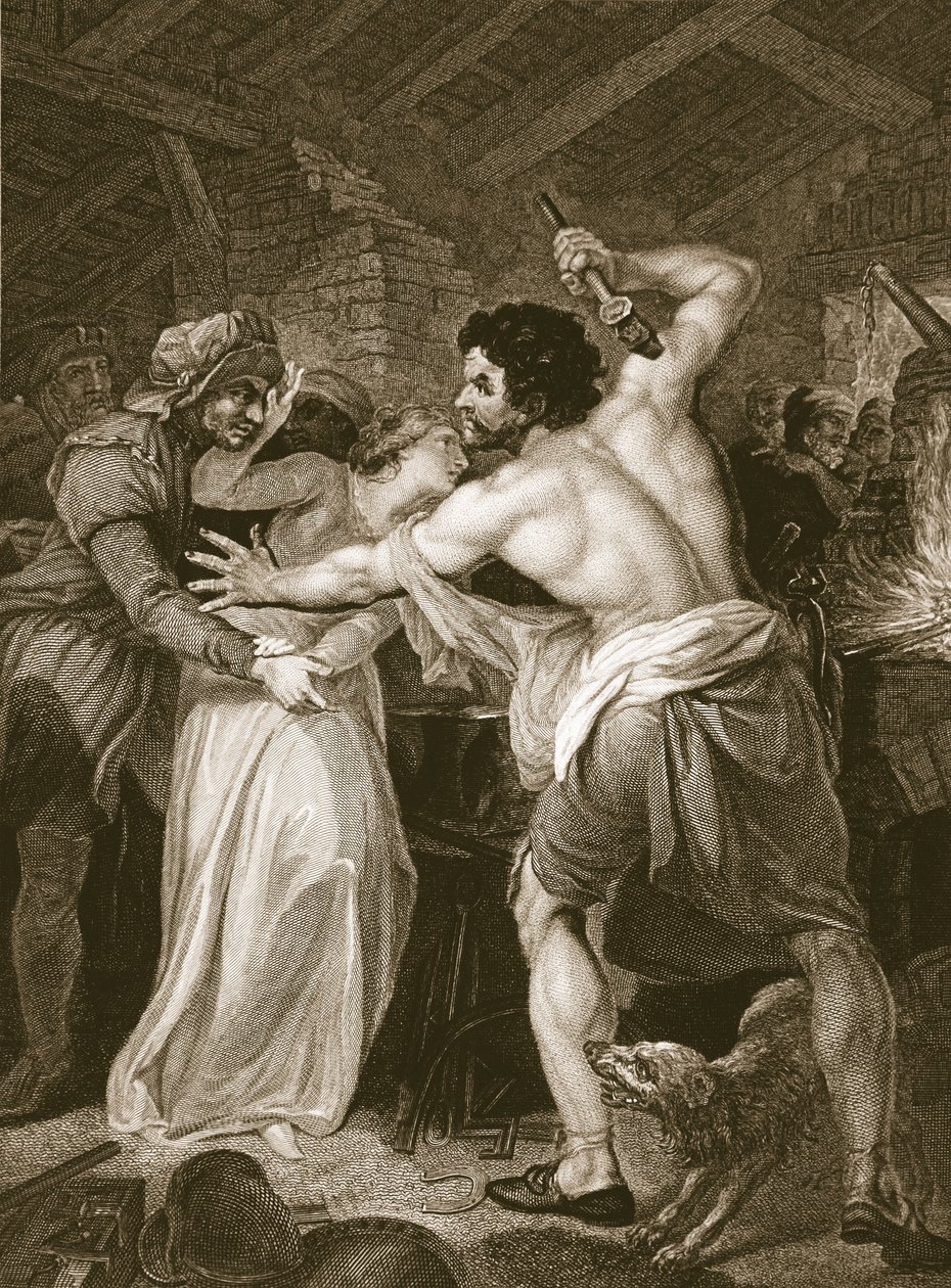 A Poll-Tax-gyilkosság beszedője, Wat Tyler, metszett J. Hall, illusztráció David Hume „Anglia története” című könyvéből, kocsma. R. Bowyer, London alkotó: John Francis (after) Rigaud