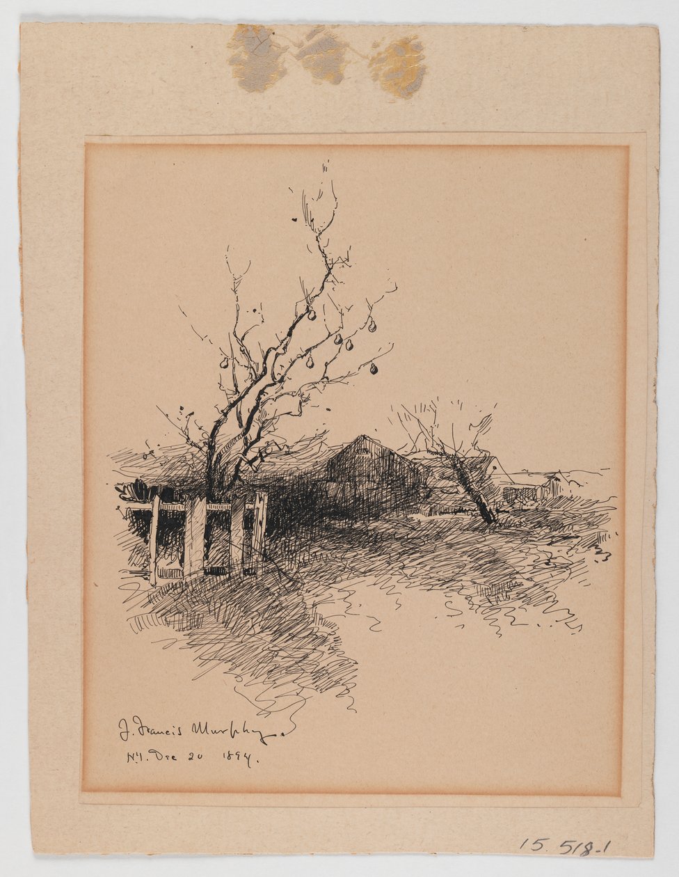 Tájkép, N.Y., 1894. december 20. (toll és tinta kartonra szerelt papíron) alkotó: John Francis Murphy