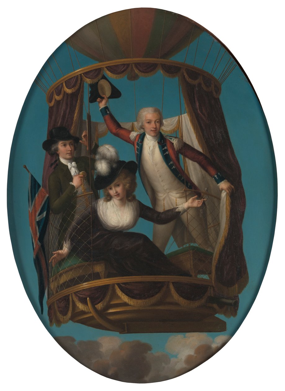 Vincenzo Lunardi kapitány George Biggin asszisztensével és Mrs. Letitia Anne Sage léggömbben alkotó: John Francis Rigaud
