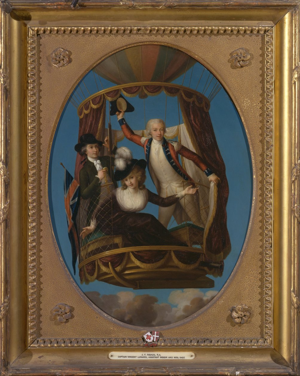 Vincenzo Lunardi kapitány és segédje, George Biggin, valamint Mrs. Letitia Anne Sage egy léghajóban. alkotó: John Francis Rigaud