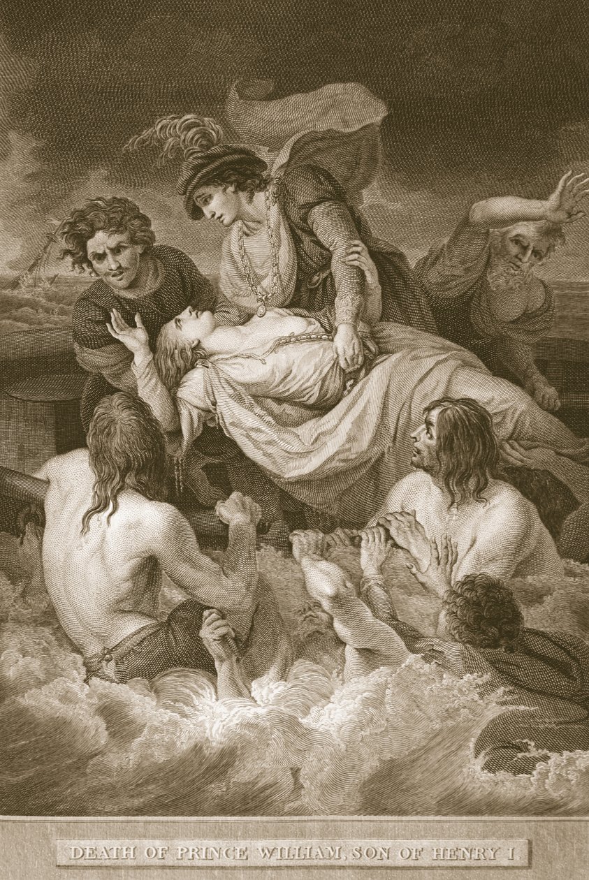 Vilmos herceg, I. Henrik fia halála, J. Stow metszete, illusztráció David Hume „Anglia története” című könyvéből, pub. R. Bowyer, London, 1812 alkotó: John Francis Rigaud