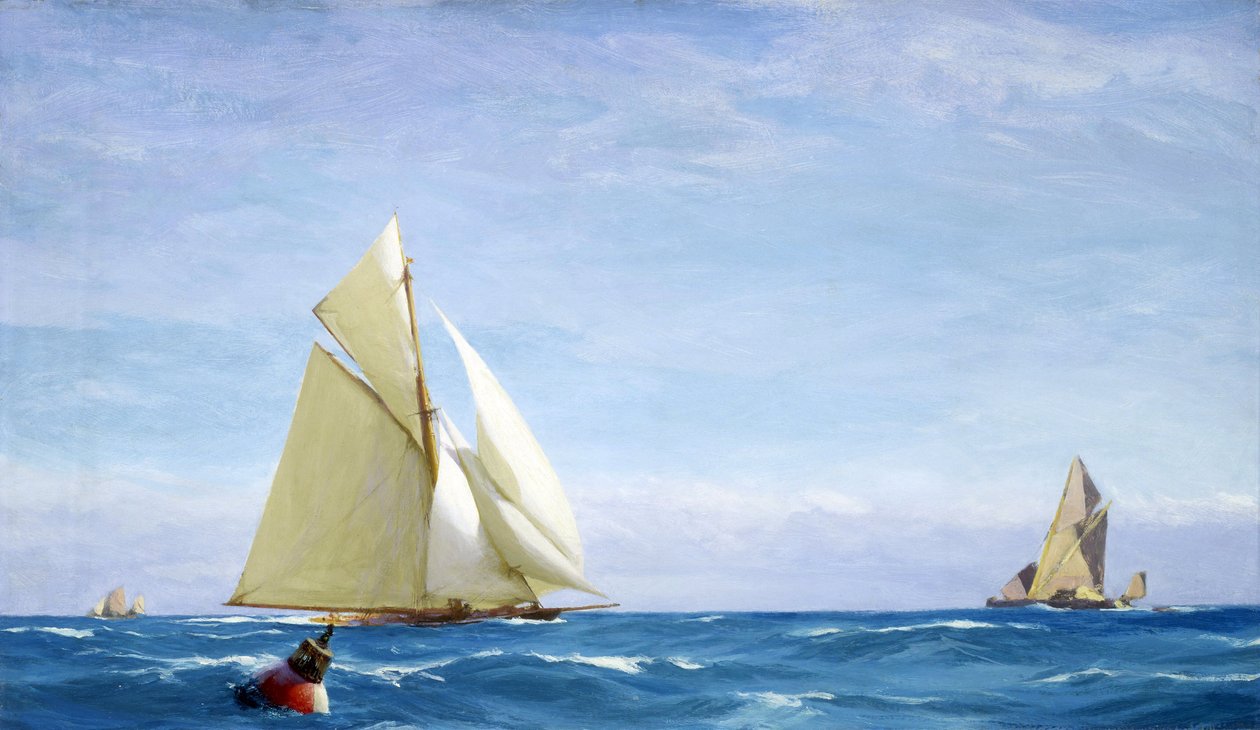 Egy nagy vitorlás és egy uszály a Temzén, egy kikötő partjainál. Olaj, vászon, 1910 körül, John Fraser (1858-1927) alkotása. alkotó: John Fraser