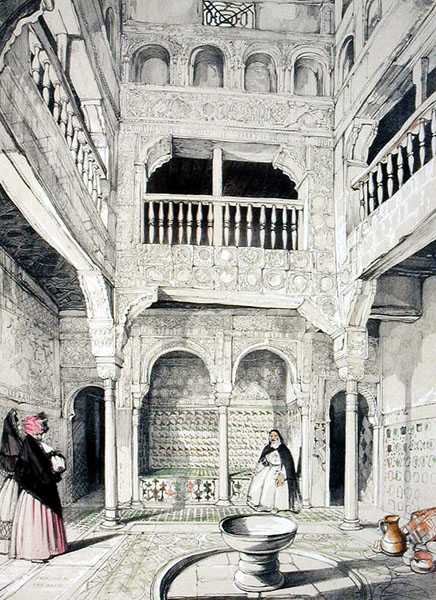 A fürdő bejárata, az "Alhambra vázlatai és rajzai"-ból, James Duffield Harding (1798-1863) metszete. alkotó: John Frederick (after) Lewis