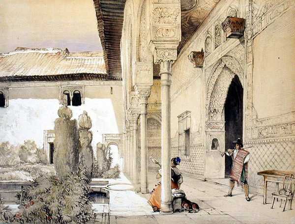 A nagykövetek csarnokának bejárata, az "Alhambra vázlatai és rajzai"-ból, William Gauci (1825-54) metszete. alkotó: John Frederick (after) Lewis