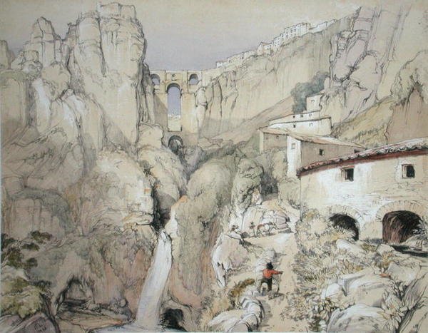 Cigányok, Ronda, a „Spanyolország vázlataiból”, Charles Joseph Hullmandel (1789-1850) metszete, 1836-ban megjelent (színes litó) alkotó: John Frederick (after) Lewis
