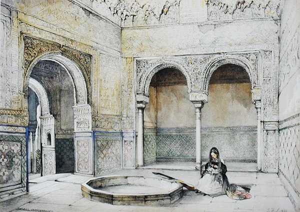 Az Abencerrajes termének (Sala de los Abencerrajes) belseje, „Az Alhambra vázlatai és rajzai”, William Gauci (fl.1825-54) metszete alkotó: John Frederick (after) Lewis