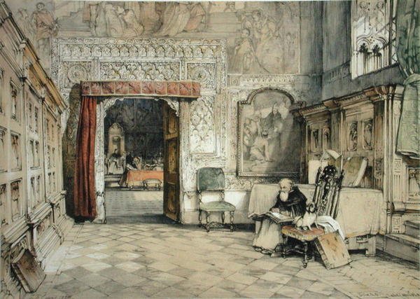Sala Capitular, Toledo, a "Sketches of Spain" című műből, metszette Charles Joseph Hullmandel (1789-1850), megjelent 1836-ban (színes litográfia). alkotó: John Frederick (after) Lewis