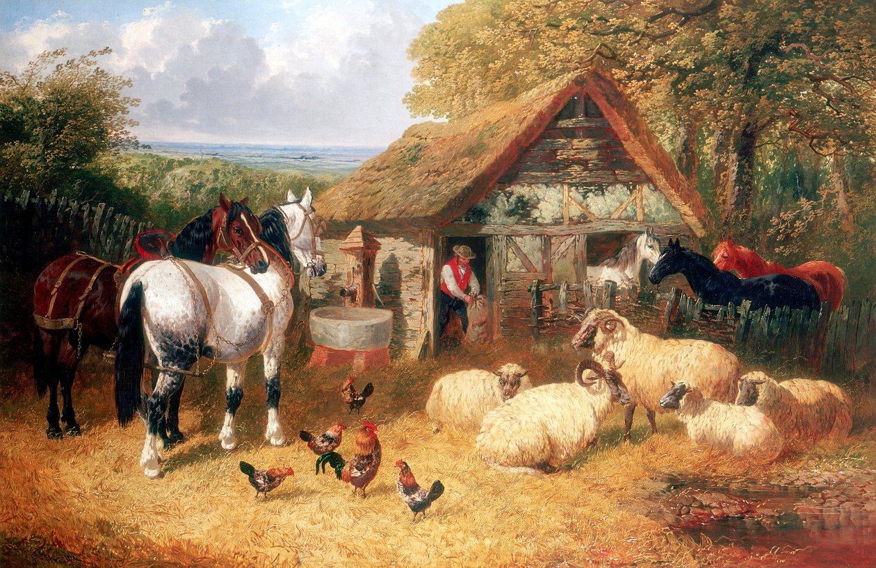 Tanyasi jelenet, c1840-c1900 alkotó: John Frederick Herring II