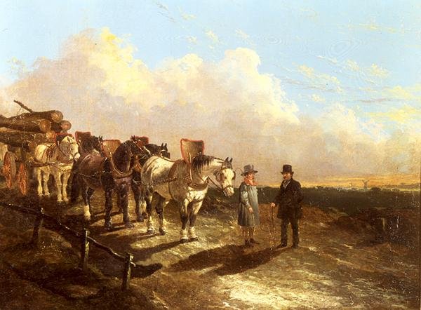 Egy Fa szekér megállt egy úton alkonyatkor alkotó: John Frederick Herring Jnr