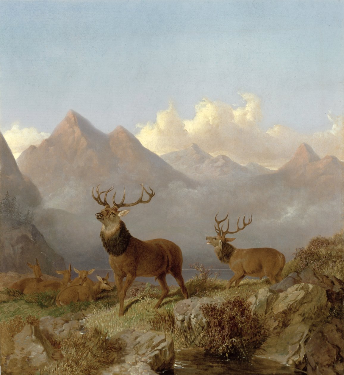 Részlet a szarvasokról és a farkasokról egy hegyvidéki tájon, 1864 alkotó: John Frederick Herring Junior