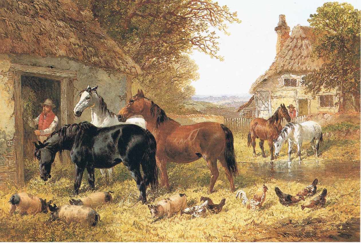 Lovak a tanya udvarán alkotó: John Frederick Herring Junior