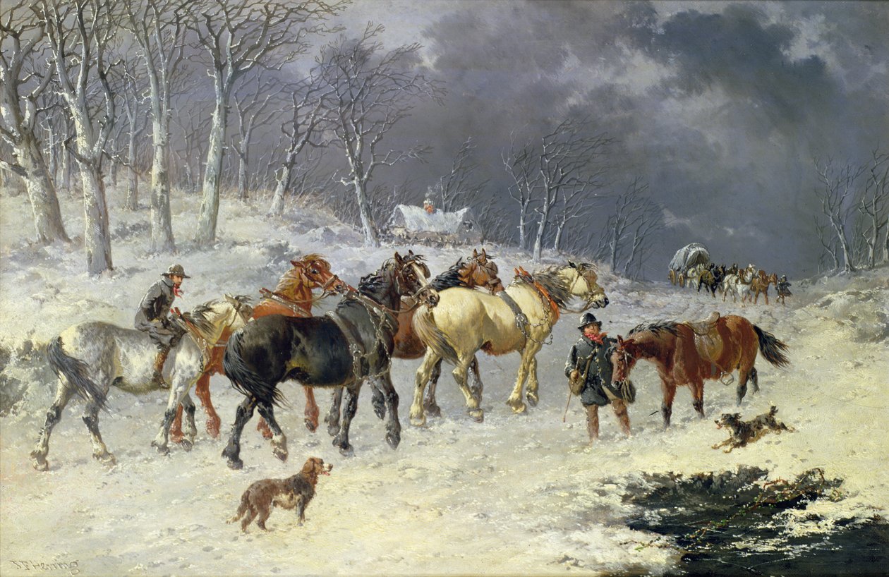 Lovak a hóban alkotó: John Frederick Herring Junior
