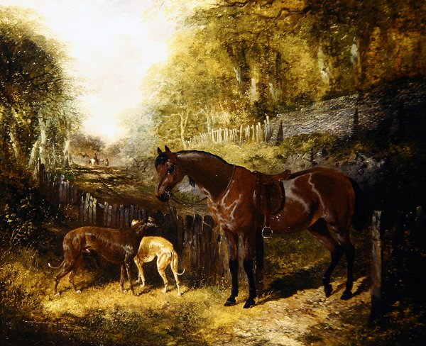 Póni és agár egy tájban (olaj, vászon) alkotó: John Frederick Herring Jnr
