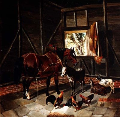 Istálló belső kocsi lóval és szamárral alkotó: John Frederick Herring Jnr