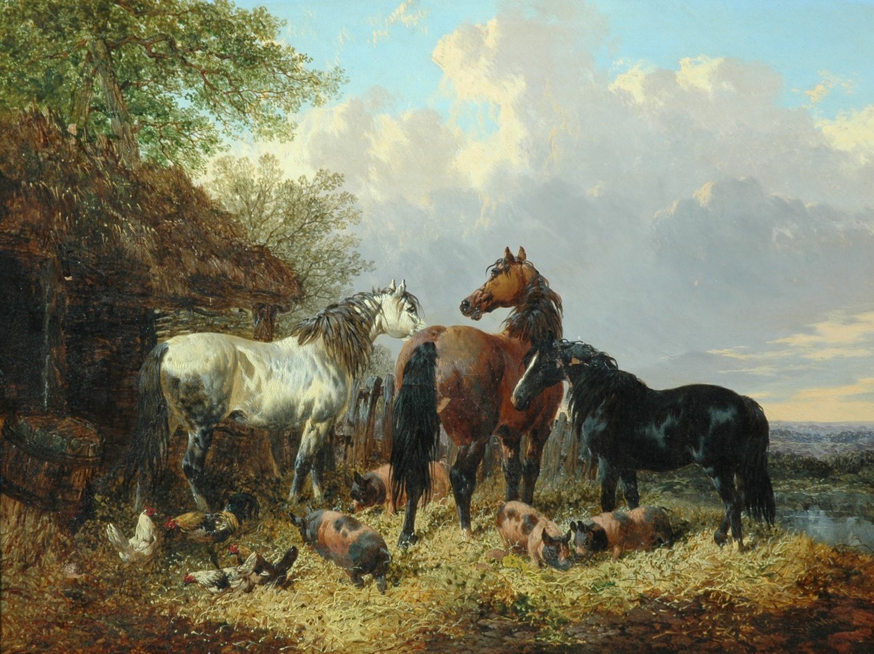 Három ló disznókkal alkotó: John Frederick Herring Junior