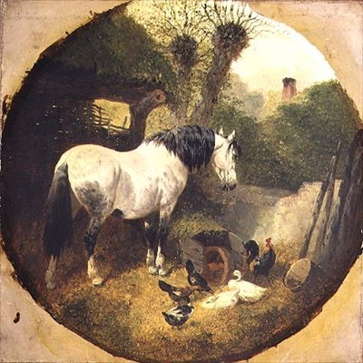 Egy szekér ló eszik szénát egy talicska egy tanya udvarán alkotó: John Frederick Herring Senior