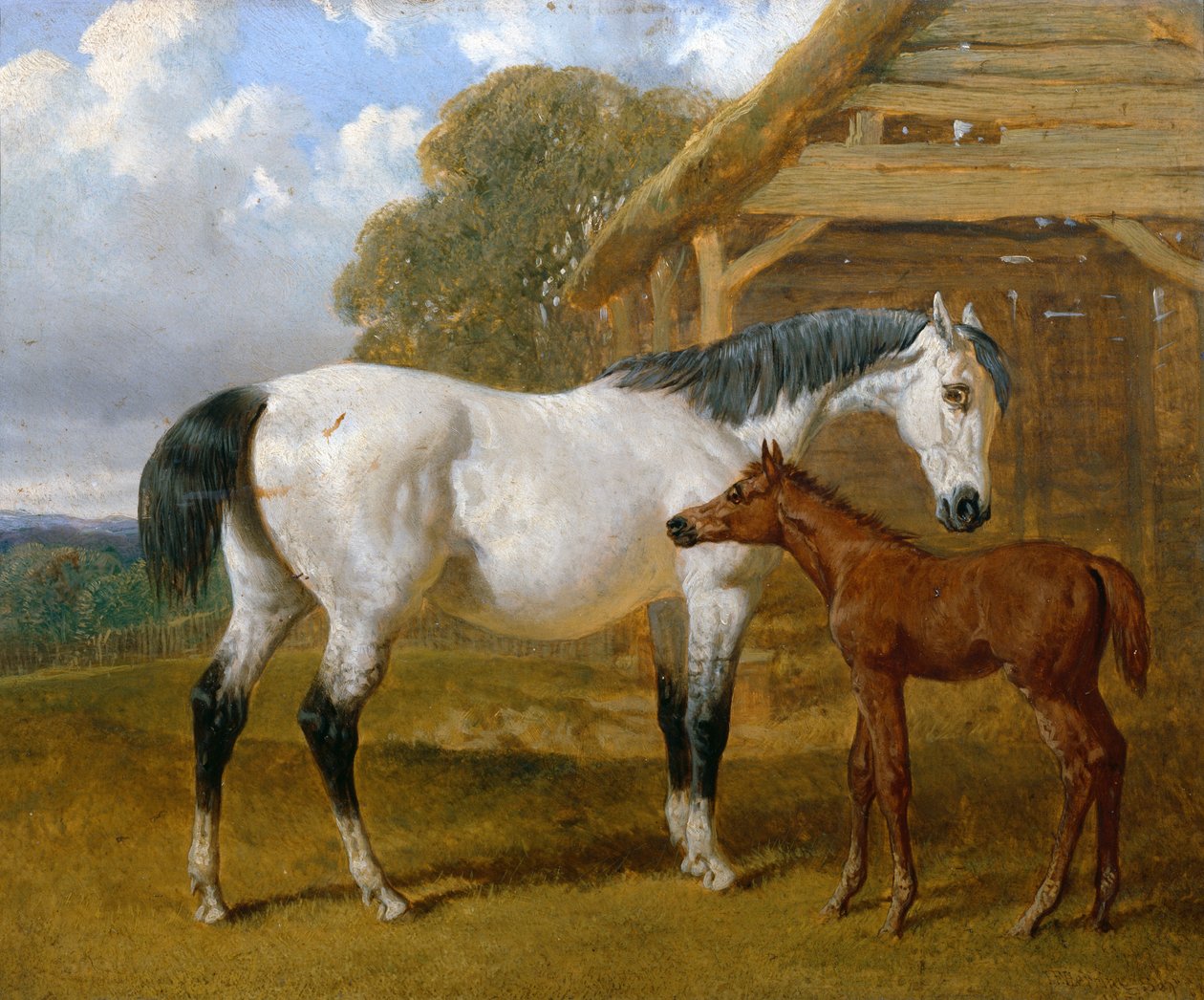 Kanca és csikó az istálló előtt, 1854 alkotó: John Frederick Herring Senior