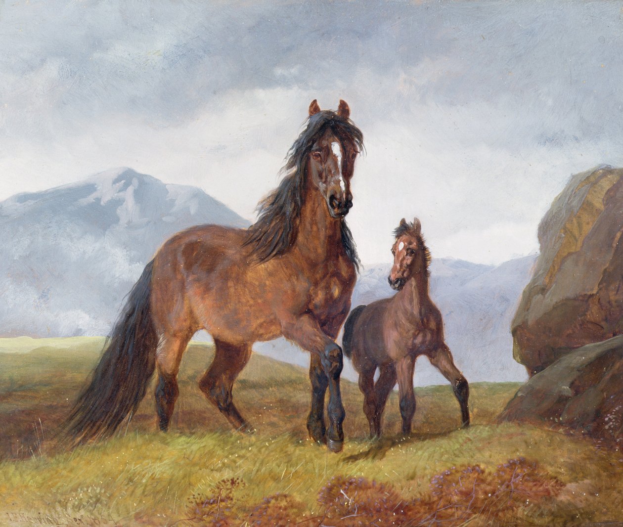 Egy walesi hegyi kanca és csikó, 1854 (panel) alkotó: John Frederick Herring Senior