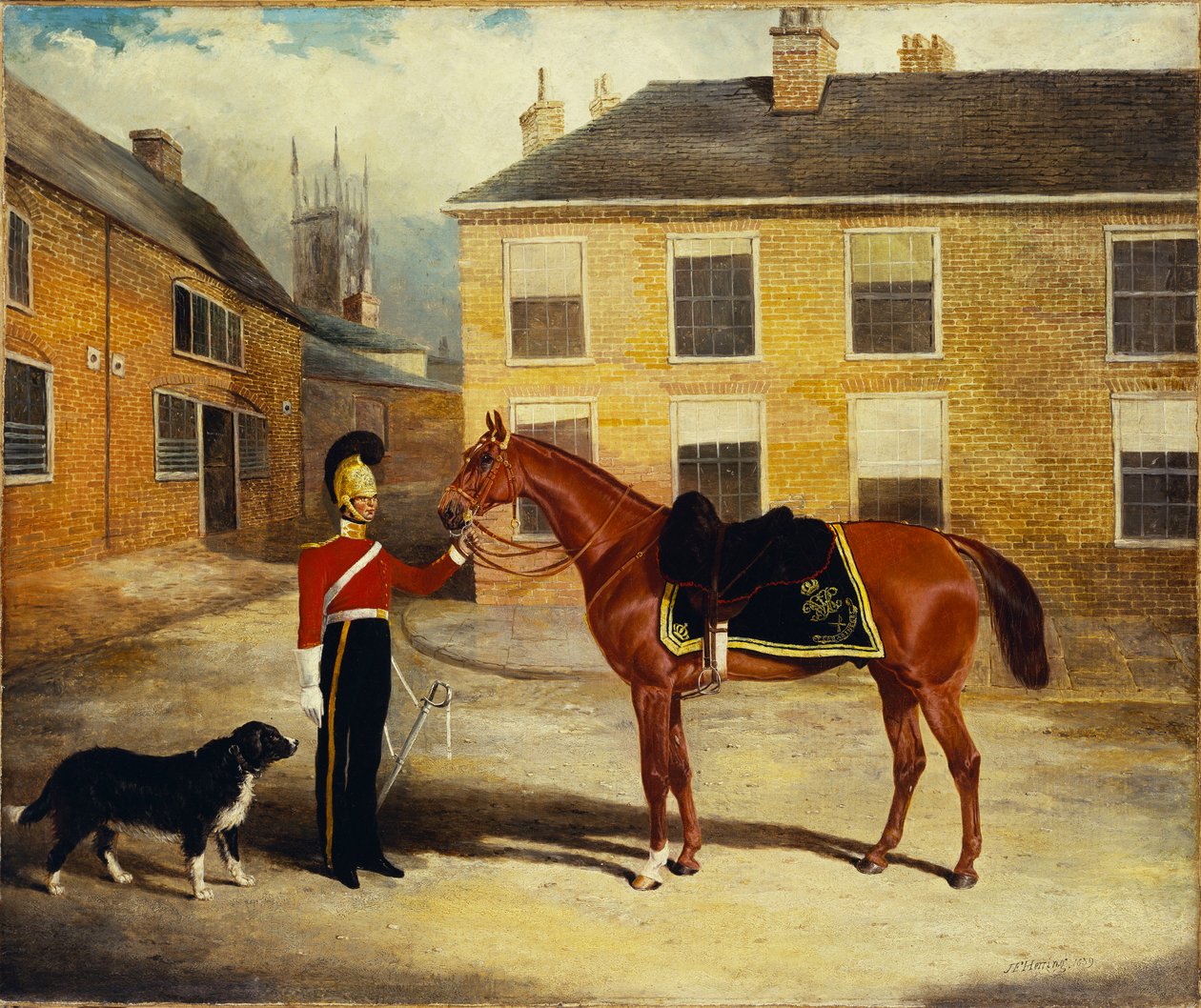 A dragonyos őrök tisztje, karibiusok a hegyével a laktanya istállóudvarában, 1839 alkotó: John Frederick Herring Senior