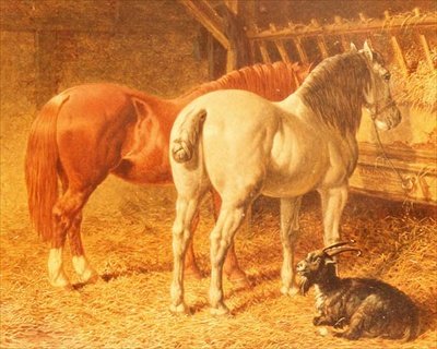 Lovak és egy kecske az istállóban alkotó: John Frederick Herring Senior