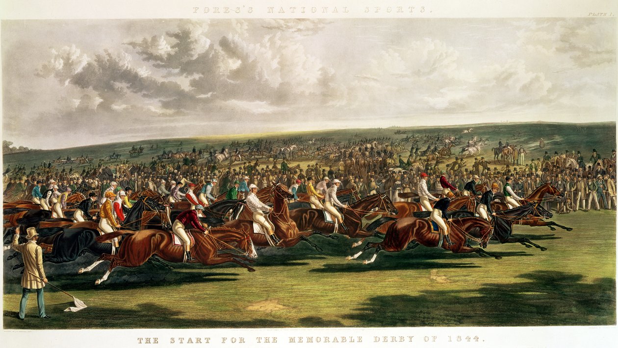 Az 1844-es emlékezetes derbi kezdete, Charles Hunt (1803-77) metszete alkotó: John Frederick Herring Senior
