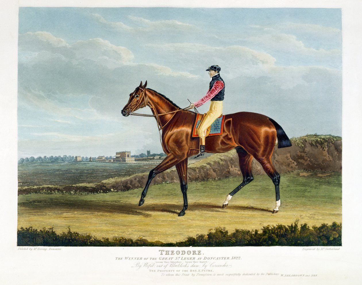 „Theodore”, a Doncaster-i Nagy St. Leger győztese, 1822, Thomas Sutherland (sz. e. 1785) metszete, pub. szerző: W. Sheardown und Son (akvatinta) alkotó: John Frederick Herring Senior