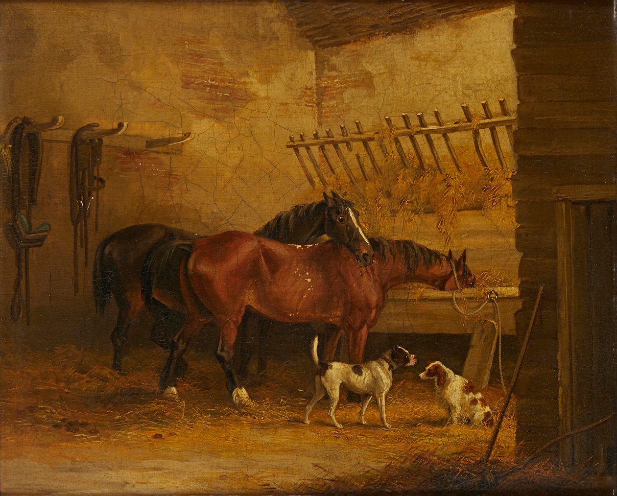 Lovak és kutyák istállóban (olaj, vászon) alkotó: John Frederick Jr. (attr.to) Herring