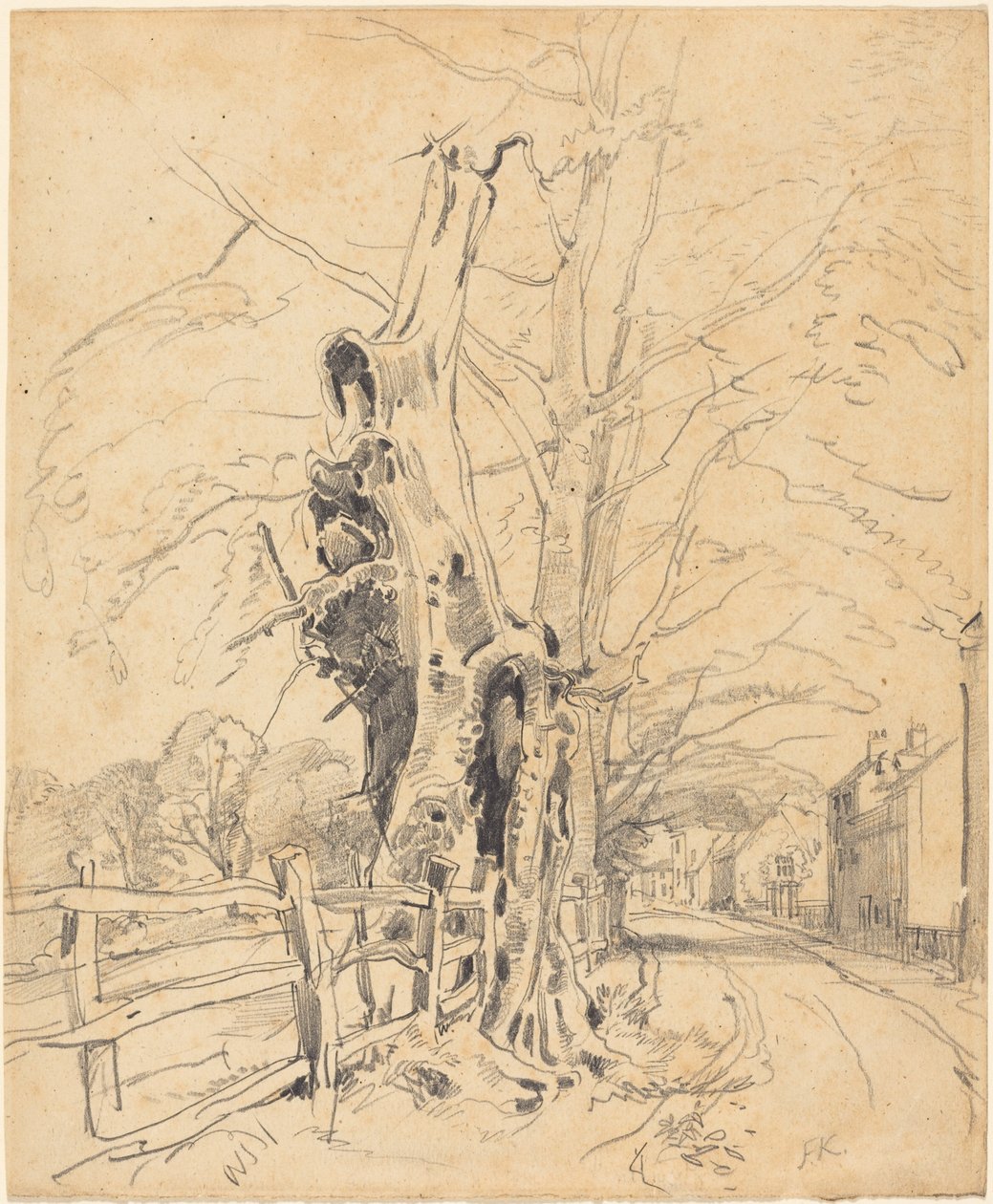 Fák léckerítés mellett alkotó: John Frederick Kensett