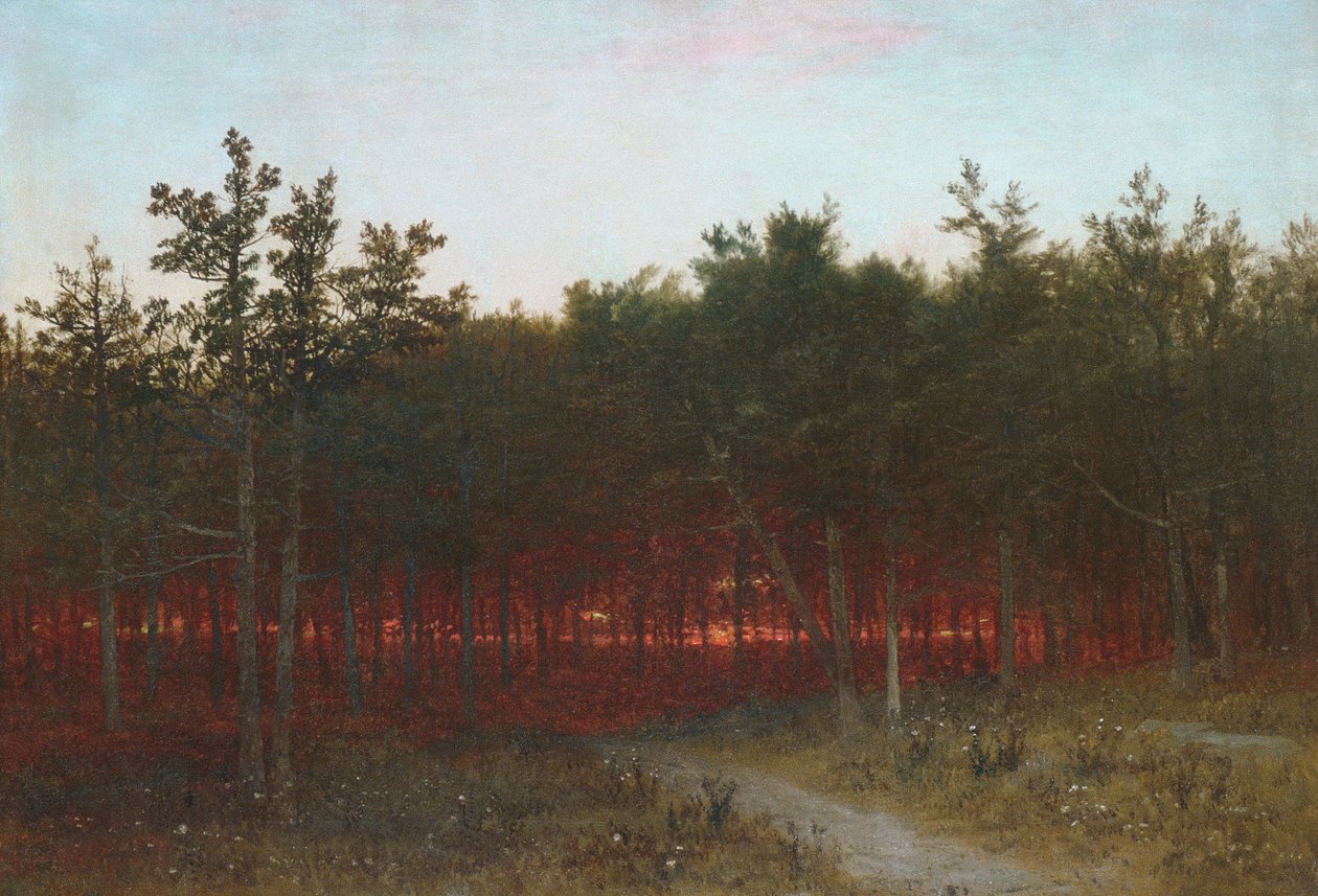 Alkonyat a cédrusok között Darienben, Connecticut államban alkotó: John Frederick Kensett