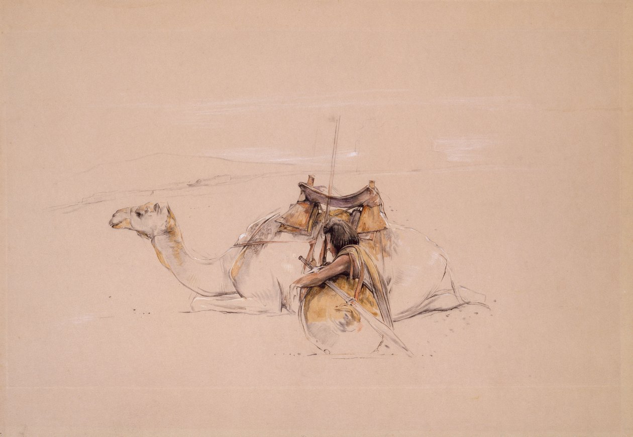 Bisharin arab tevéjével (ceruza és akvarell) alkotó: John Frederick Lewis