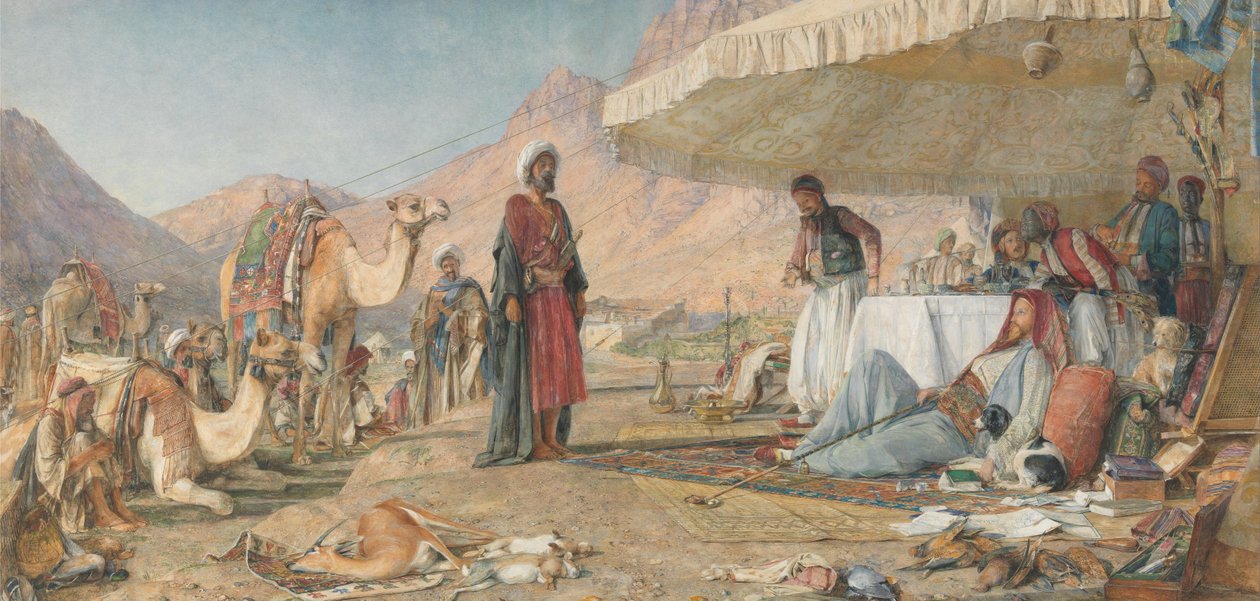 Egy frank tábor a Sínai-hegy sivatagában. 1842 - A Szent Katalin kolostor a távolban alkotó: John Frederick Lewis