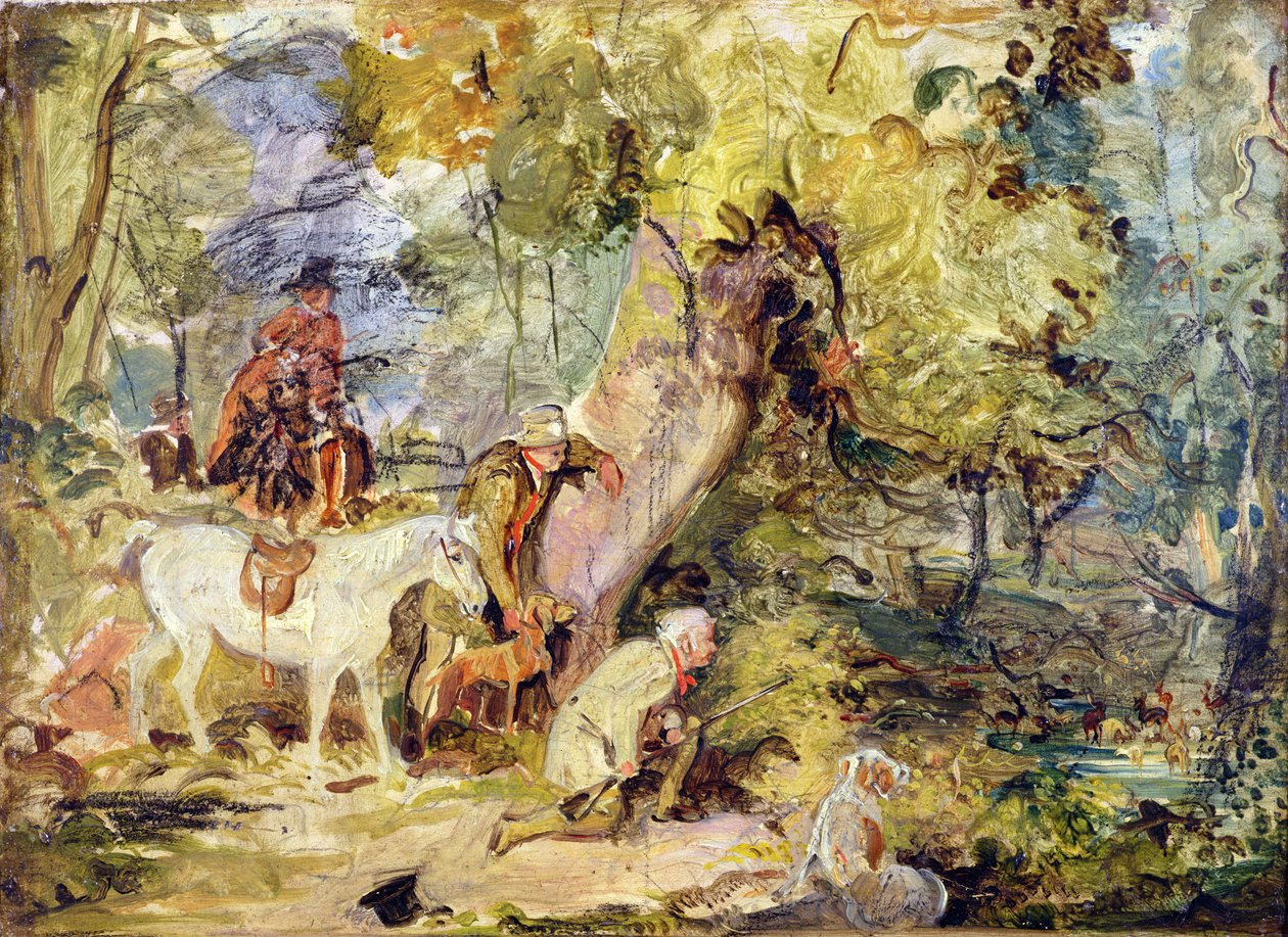 Vázlat a „Foresters Stalking Deer”-hez (olaj, faszén a panelen) alkotó: John Frederick Lewis