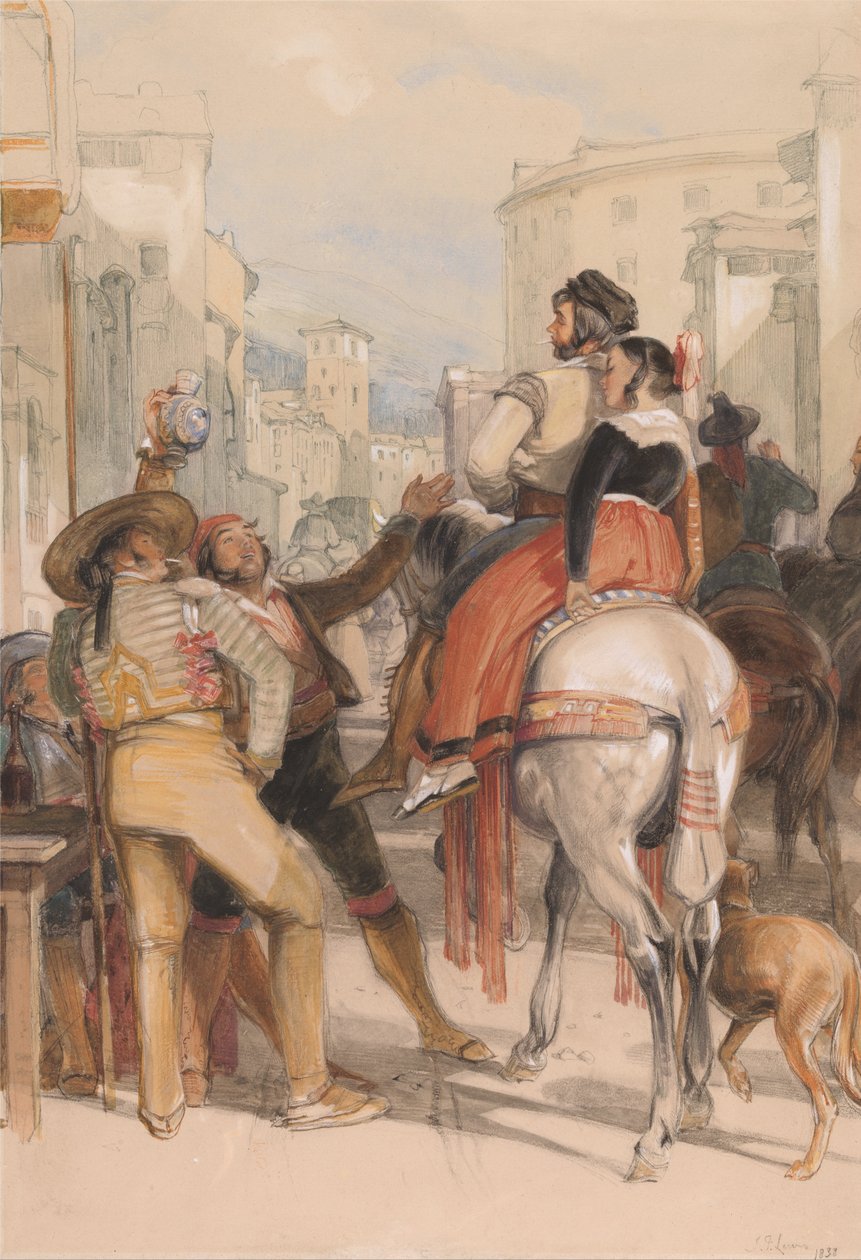 Egy utcai jelenet Granadában a bikaviadal napján alkotó: John Frederick Lewis