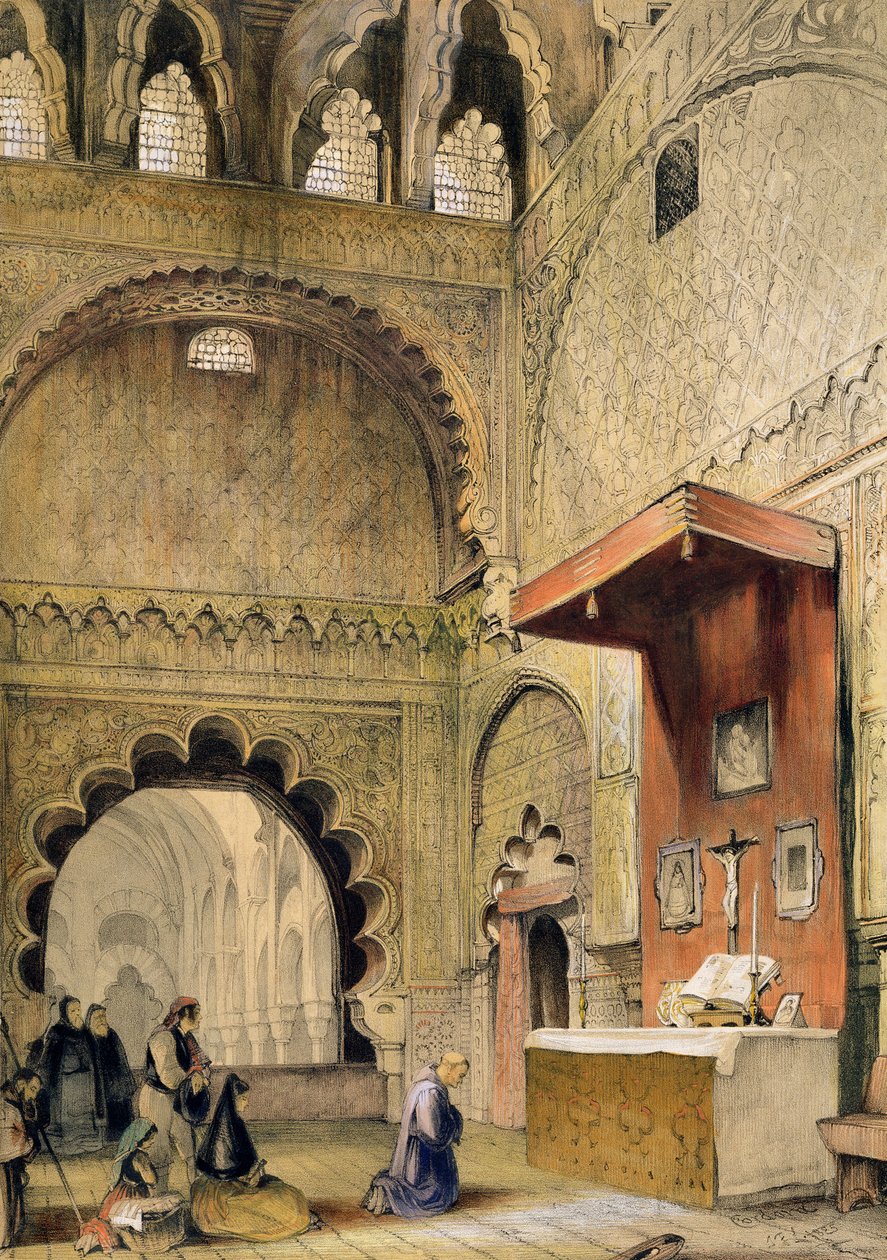 Cordoba: Szerzetes imádkozik egy keresztény oltárnál a mecsetben, a „Spanyolország vázlatai” című művéből, Charles Joseph Hullmandel (1789-1850) metszetében, 1836. alkotó: John Frederick Lewis