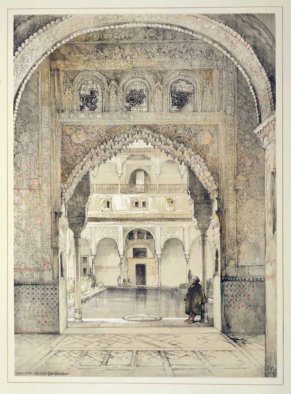 A Nagykövetek Csarnokának ajtaja, „Az Alhambra vázlatai és rajzai” című művéből, William Gauci (fl.1825-54) metszet, 1835 alkotó: John Frederick Lewis
