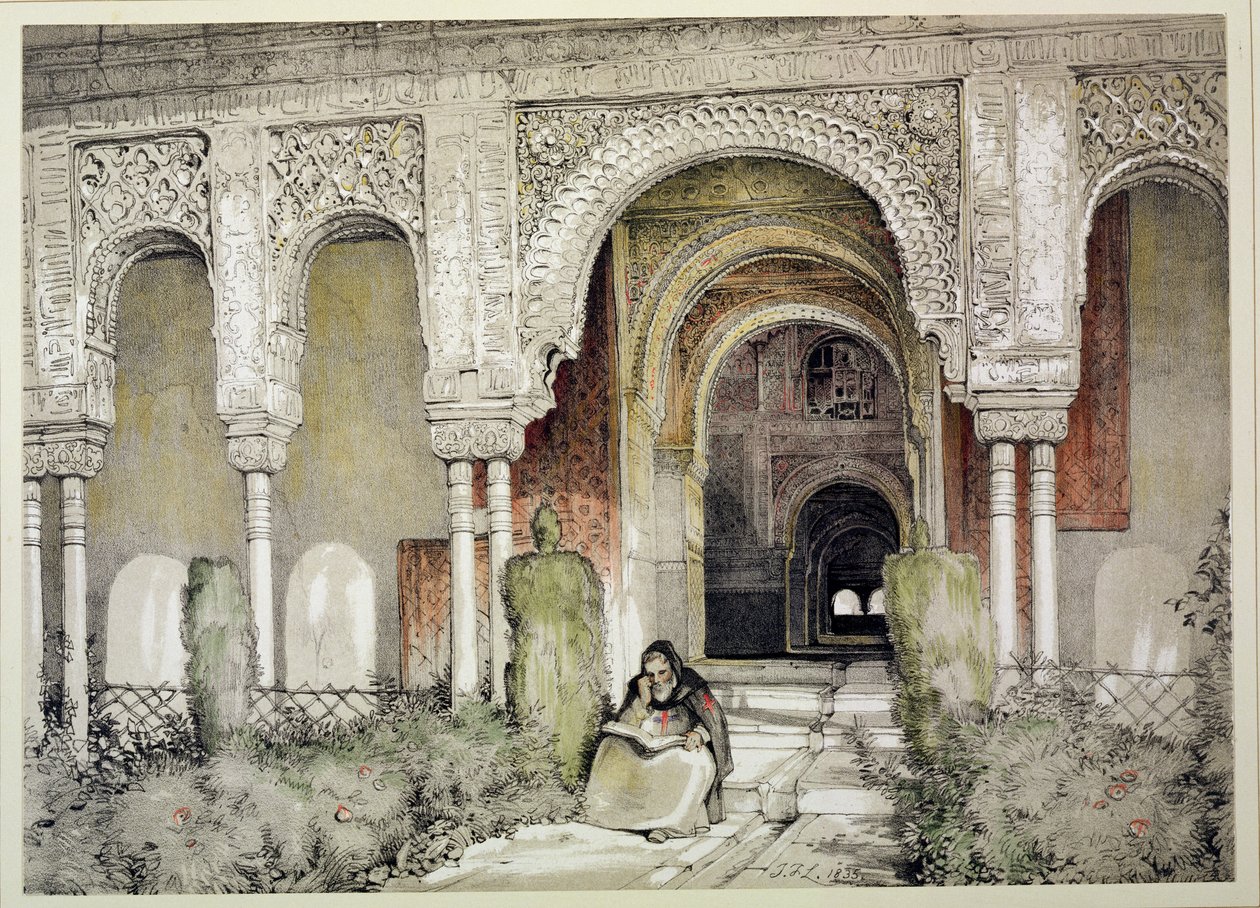 A két nővér csarnokának (Sala de las dos Hermanas) bejárata, az "Alhambra vázlatai és rajzai"-ból, 1835. alkotó: John Frederick Lewis