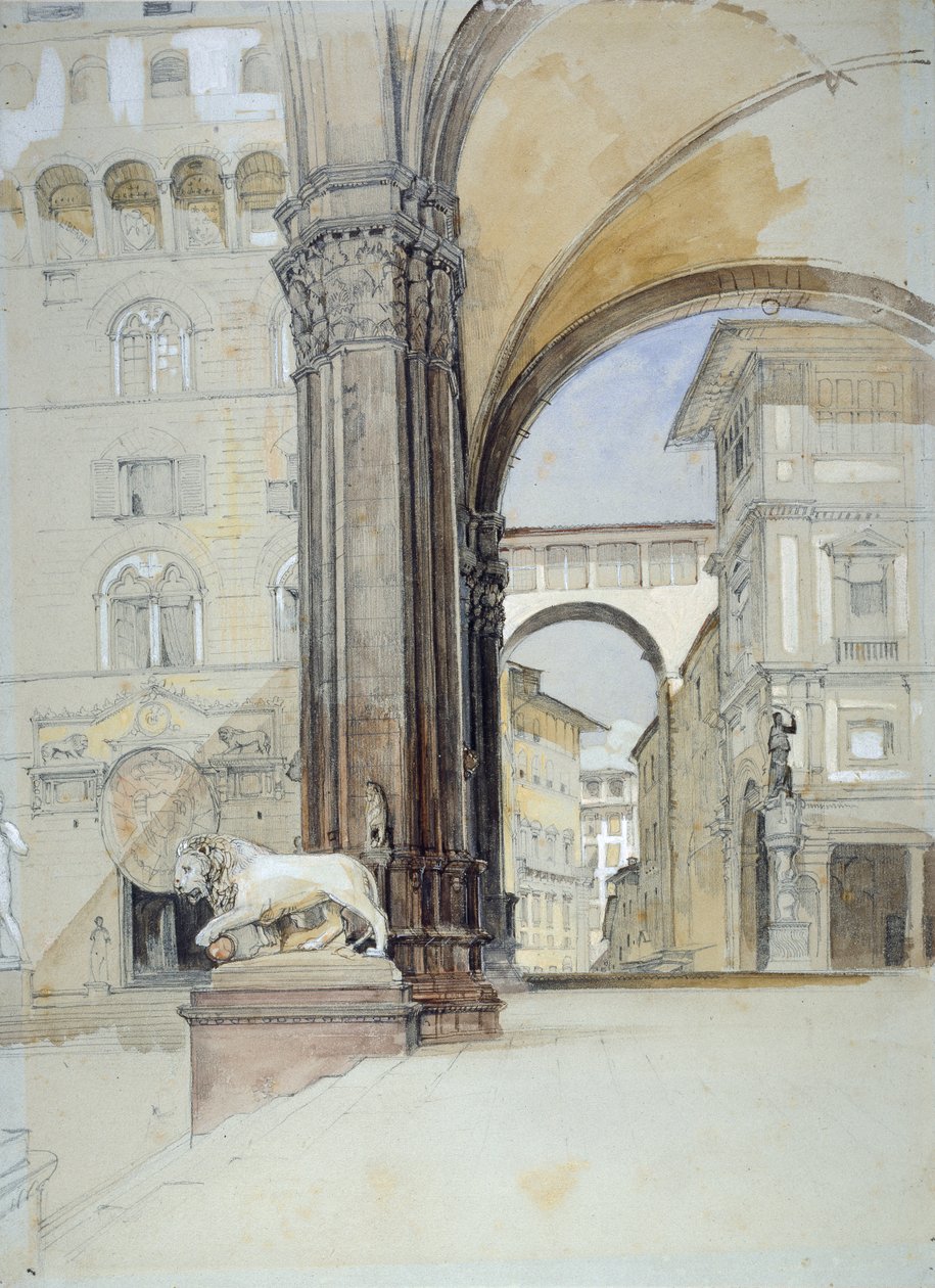 Firenze: A Palazzo Vecchio és az Uffizi, 1820-as évek alkotó: John Frederick Lewis