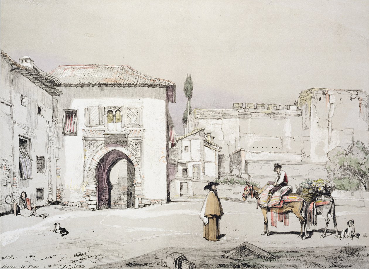 A szőlő kapuja (Puerta del Vino), az Alhambra vázlataiból és rajzaiból, James Duffield Harding (1798-1863) metszete, 1833 alkotó: John Frederick Lewis
