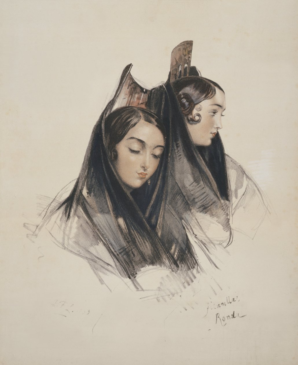 Ronda lányai, Andalúzia, 11. tábla a Sketches of Spain-ból, Charles Joseph Hullmandel (1789-1850) metszete, 1836. alkotó: John Frederick Lewis