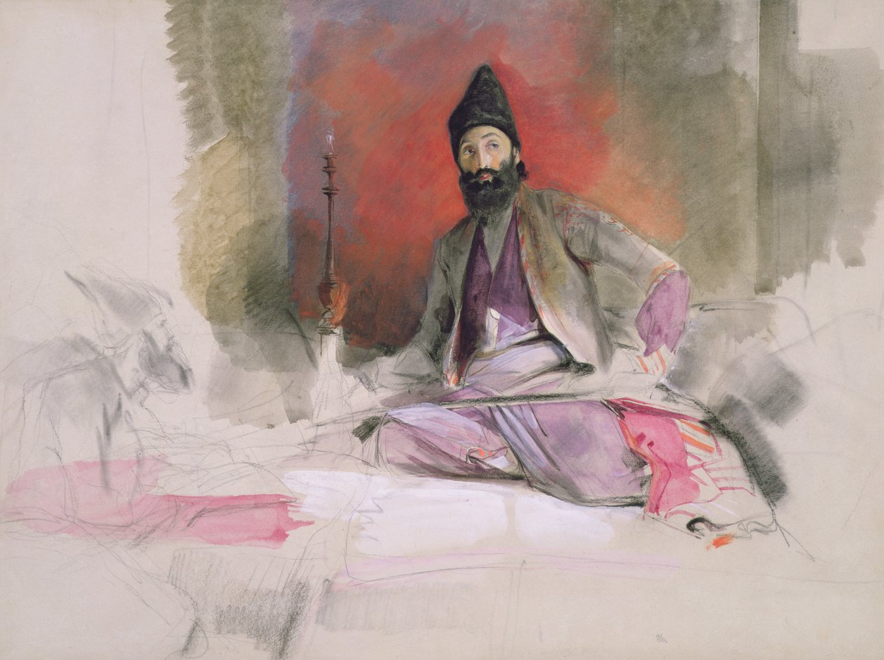 No.0738 Tanulmány egy török mágnásról, valószínűleg Hallicoo Mirza, 1840 körül (kréta, wc és gouache) alkotó: John Frederick Lewis