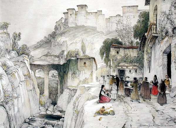 Az Alhambra egy része az Alameda del Darro-ból, a „Sketches and Drawings of the Alhambra” című filmből alkotó: John Frederick Lewis
