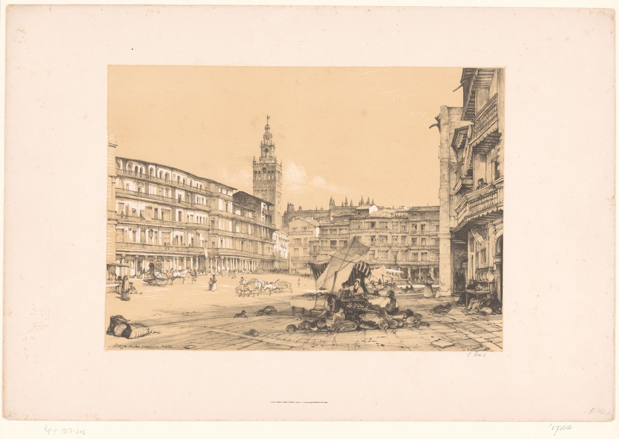 Vázlatok egy spanyolországi utazásról: Plaza de San Francisco, Sevilla Plaza de San Francisco, Sevilla (cím a tárgyon) alkotó: John Frederick Lewis