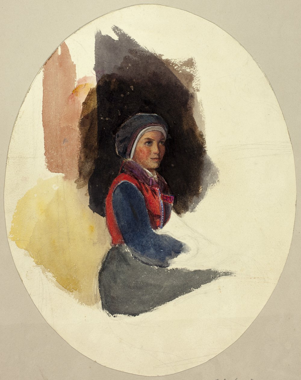 Parasztruhás ülő nő vázlata alkotó: John Frederick Lewis