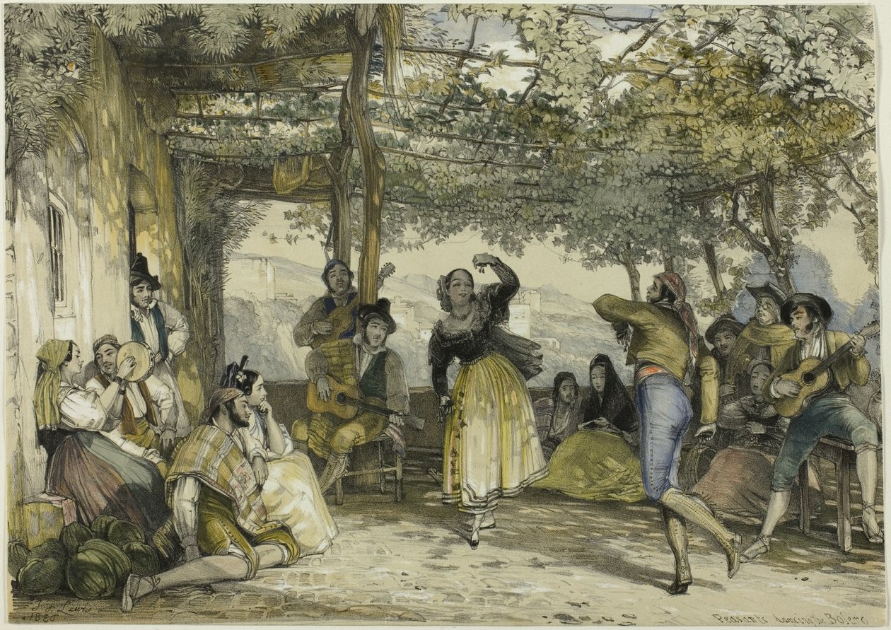Spanyol parasztok táncolják a bolerót alkotó: John Frederick Lewis