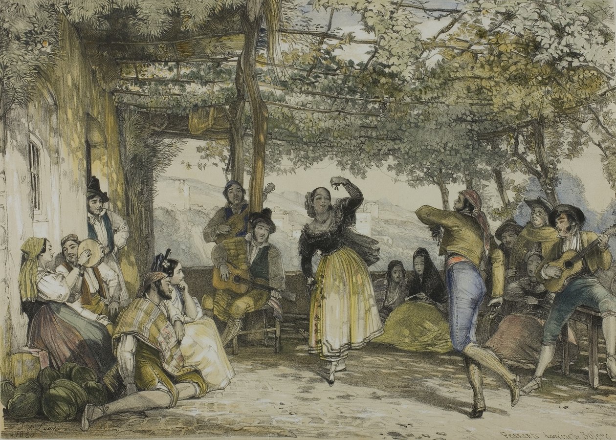 Spanyol parasztok táncolják a bolerót alkotó: John Frederick Lewis
