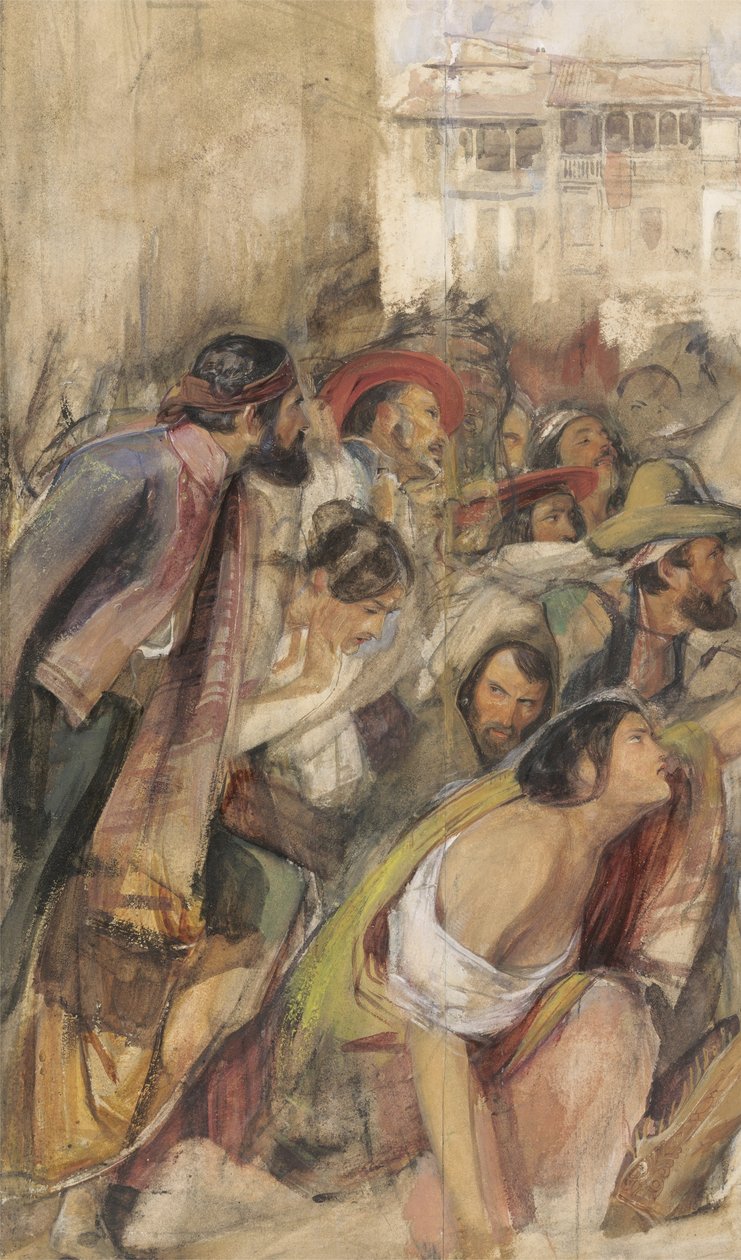 Tanulmány Don Carlos kikiáltásához, 1834-28 (v/c és testszín krétával és ceruzával papíron) alkotó: John Frederick Lewis