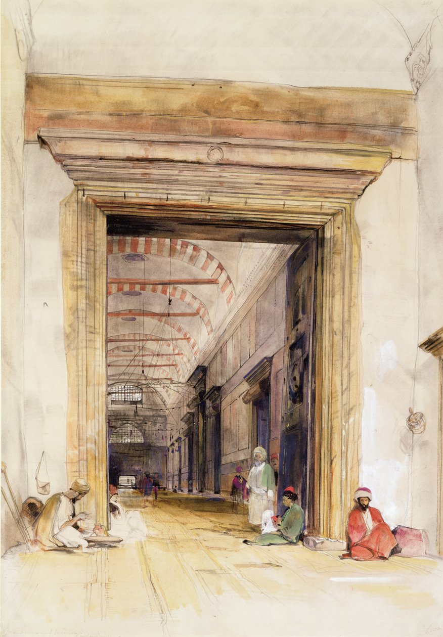 A Santa Sophia mecset nagy bejárata, Konstantinápoly (Wc ceruzával, testszínnel kiemelve) alkotó: John Frederick Lewis