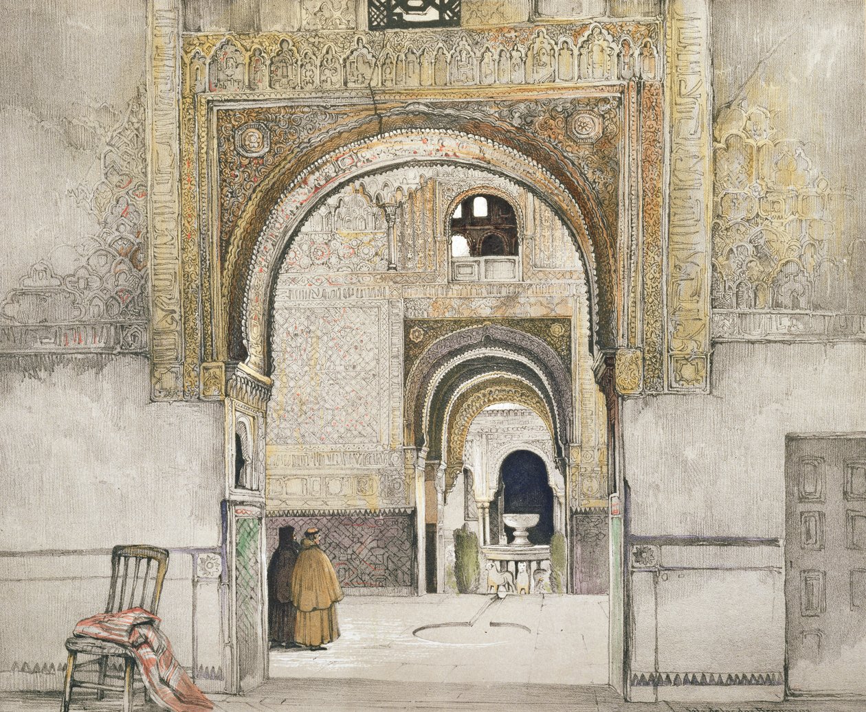 A két nővér csarnoka (Sala de las dos Hermanas), az "Alhambra vázlatai és rajzai" című művéből, William Gauci (fl.1825-54) metszete, 1835 alkotó: John Frederick Lewis